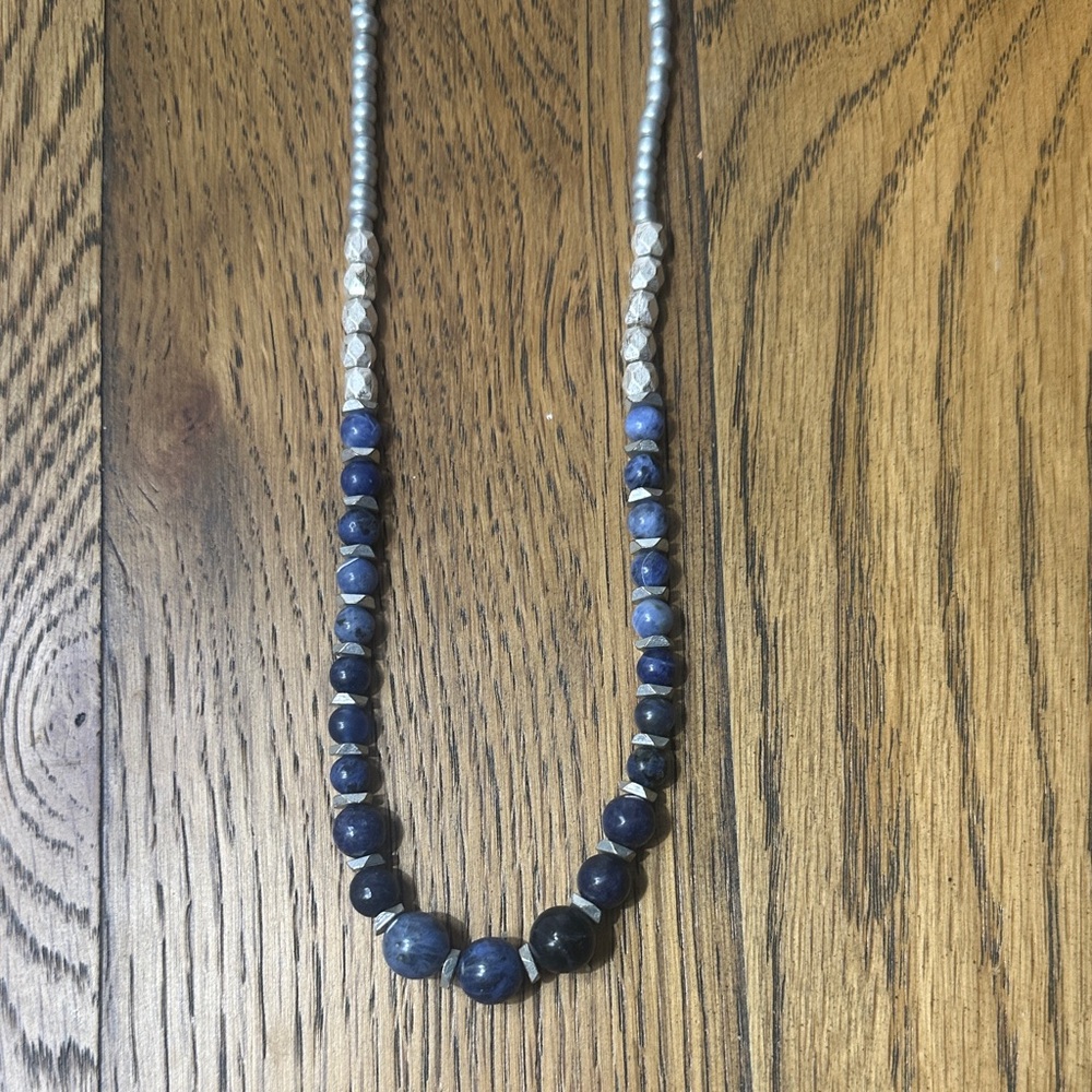 Elegant Silver and Blue Beaded Necklace